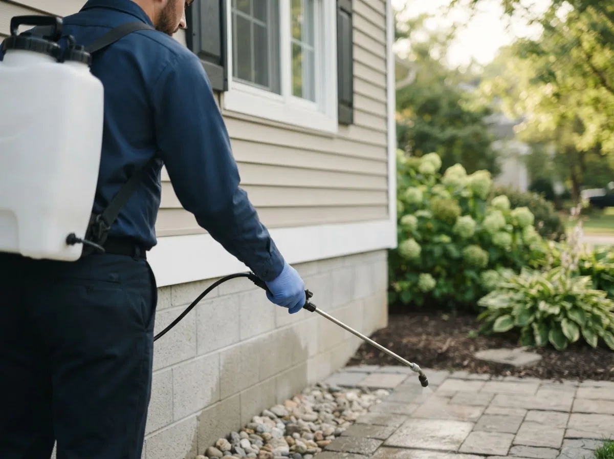 Pest control technician inspecting a home in Hayfield, MN